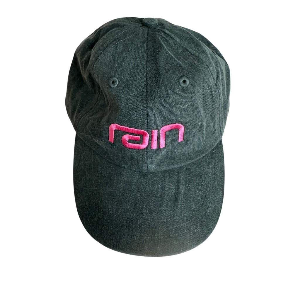 Rain Baseball Cap Charcoal‎ Gray Pink Embroidered Logo Adjustable Strap